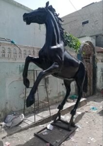 MKG Group Fiberglass Animal Art – rearing black horse sculpture