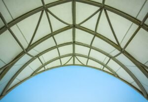 MKG Group PVC Tensile Sheets — underside of a tensile canopy structure